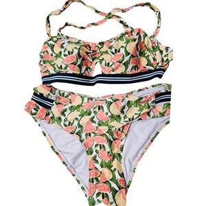 Xhilaration Womens 14W Bikini Set Citrus Grapefruit Print High Waist‎ Fruit Core